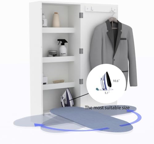 Swivel Ironing Board Wall Cabinet with Storage and Mirror