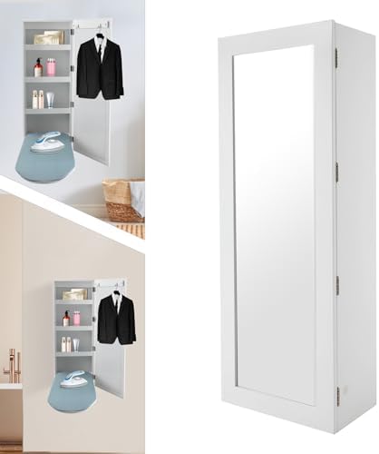 Wall-Mounted Swivel Ironing Board with Storage and Mirror