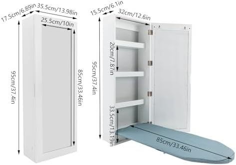 Wall Mounted Ironing Board with Storage Cabinet and Mirror