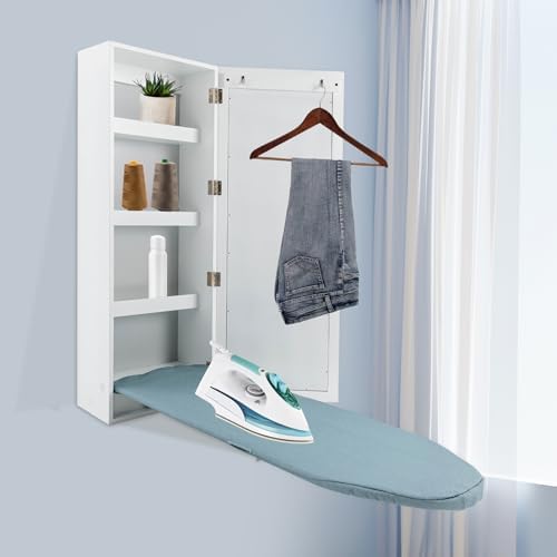 Wall Mounted Ironing Board with Storage Cabinet and Mirror