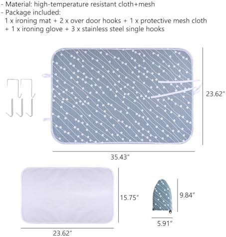 OLIZEE HANGING OVER DOOR IRONING MAT WITH 5 HOOKS