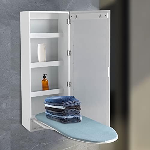 TdiriNar Wall Mount Ironing Board with 4 Storage Shelves and Mirror
