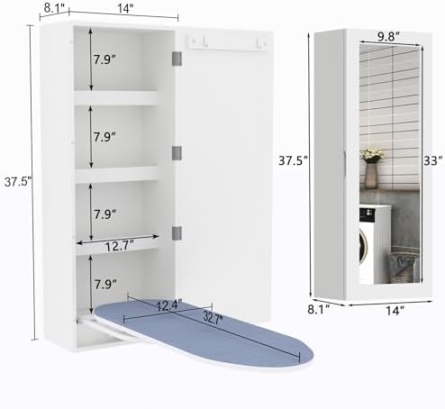 Swivel Ironing Board Wall Cabinet with Storage and Mirror
