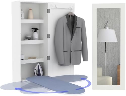 Swivel Ironing Board Wall Cabinet with Storage and Mirror
