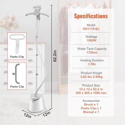 VEVOR Standing Steamer with 4-in-1 Features for Efficient Garment Steaming