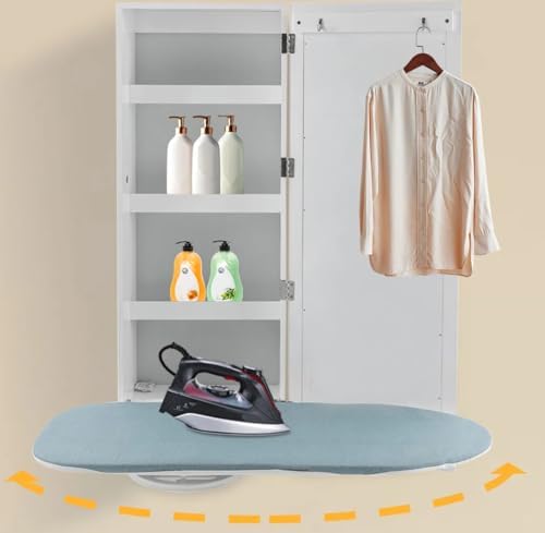 Wall-Mounted Swivel Ironing Board with Storage and Mirror
