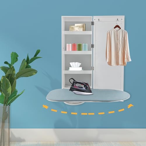 Que Foldable Wall-Mounted Ironing Board Cabinet with Mirror