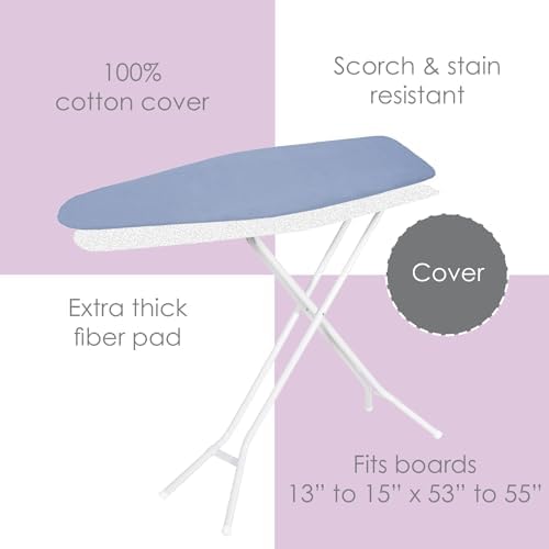 Ironing Board Cover and Pad with Premium 100 Cotton and 6mm Stain-Resistant