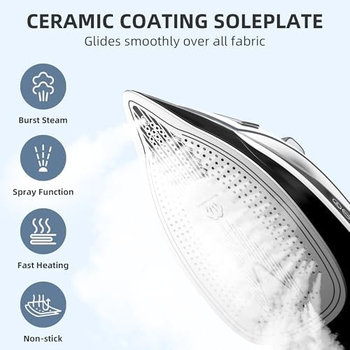 IRONDAY 1700W Steam Iron with Ceramic Soleplate and Auto-Off
