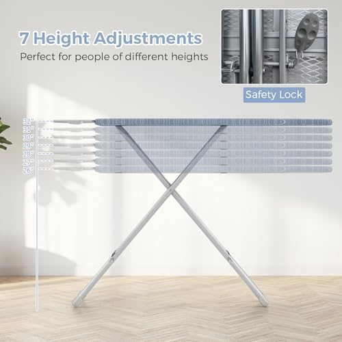 Giantex 7 Adjustable Heights Foldable Ironing Board wCarbon Steel Heat Resistant Folding Design