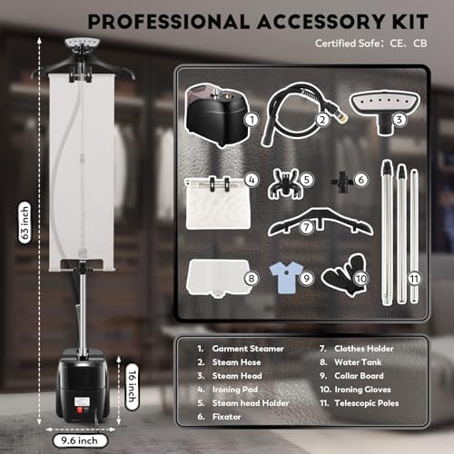 CGOLDENWALLSteaming garment steamer with wheels 1500W power fast heat-up and safety certification