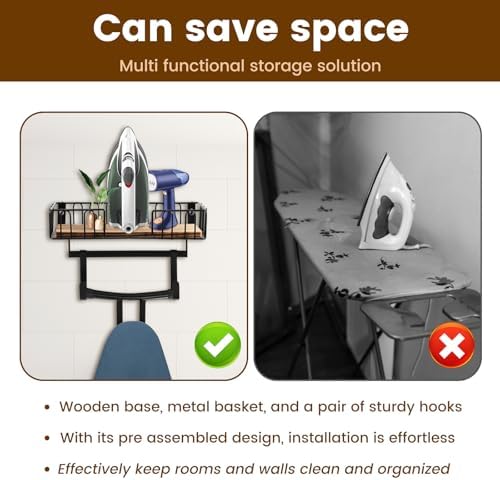 Ironing Board Holder with Wood Base for Efficient Storage