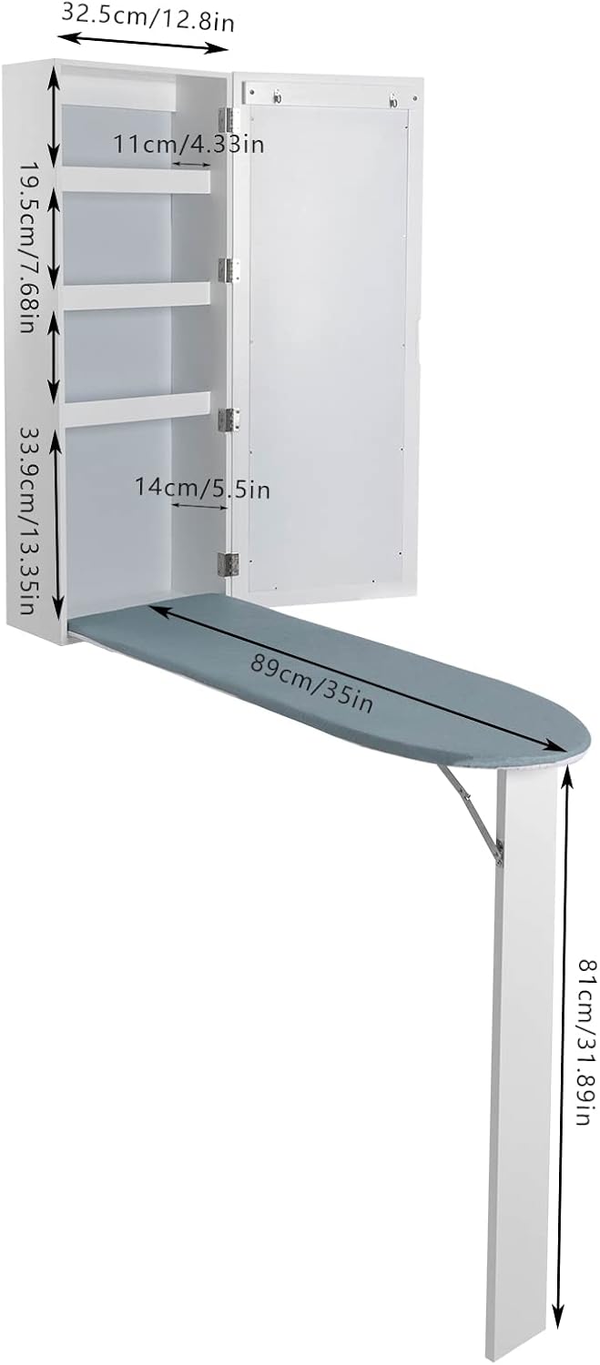 Wall Mounted Ironing Board Foldable Storage Built-in