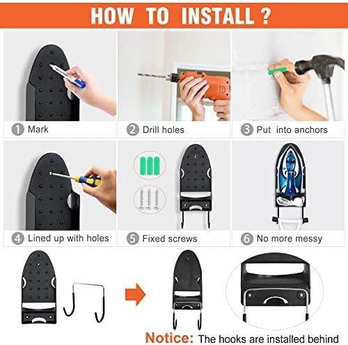 Ironing Board Hanger - Heat Resistant Wall-Mounted Organizer Black