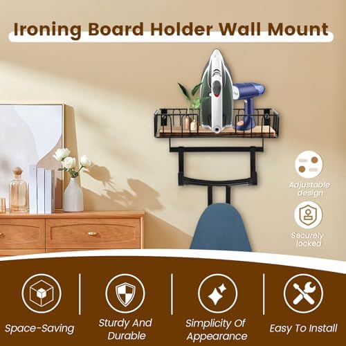 Ironing Board Holder with Wood Base for Efficient Storage