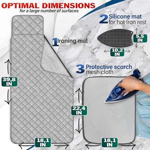 LagartoTable Top Ironing Pad - Portable Durable for Glass Metal Wood Surfaces