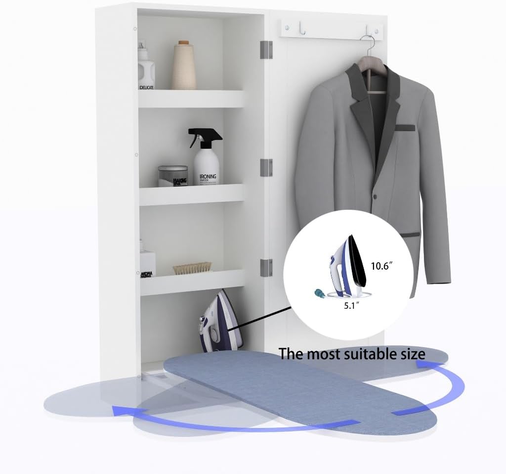 Swivel Ironing Board Wall Cabinet with Storage and Mirror