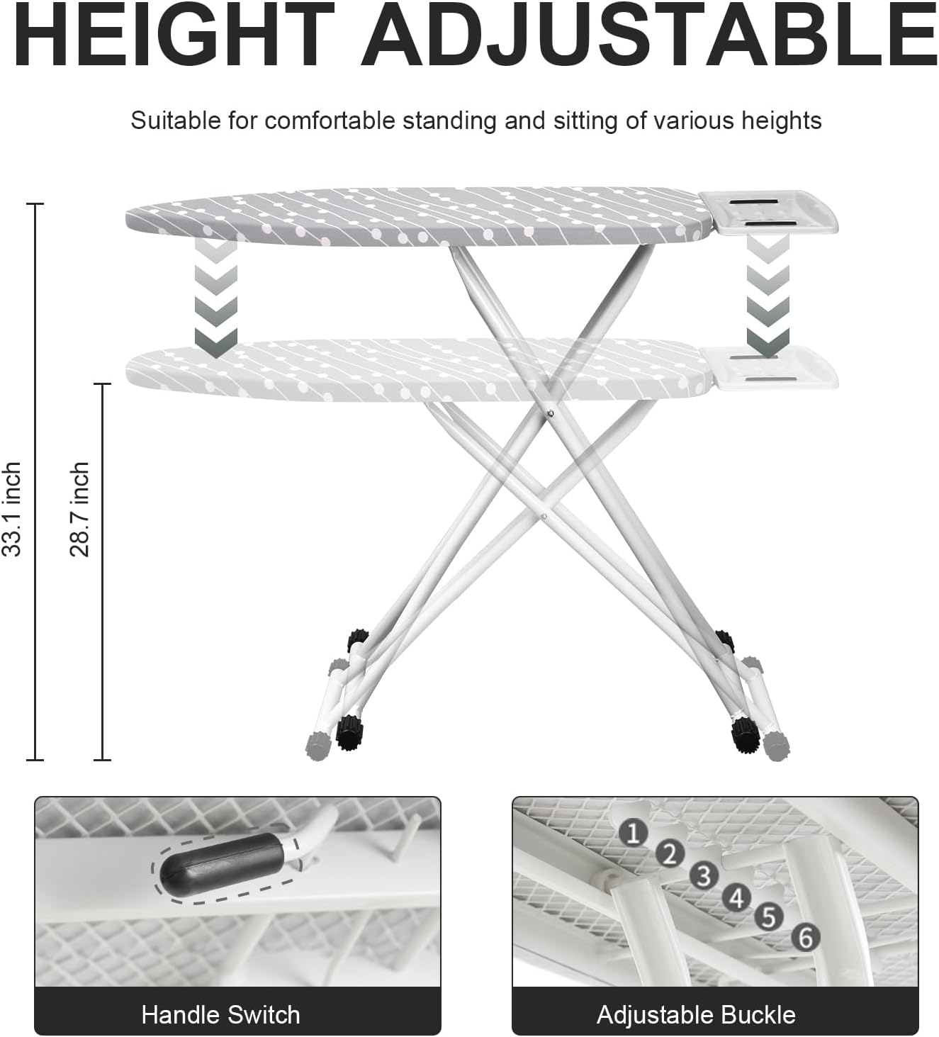 Space-Saving Foldable Ironing Board with Adjustable Height and Ergonomic Design