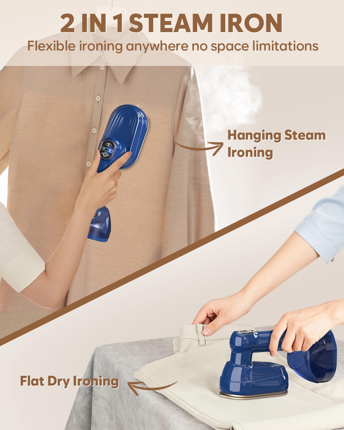 Compact Travel Steamer for Clothes 180 Rotation 1050W Effortless WRinkle Removal