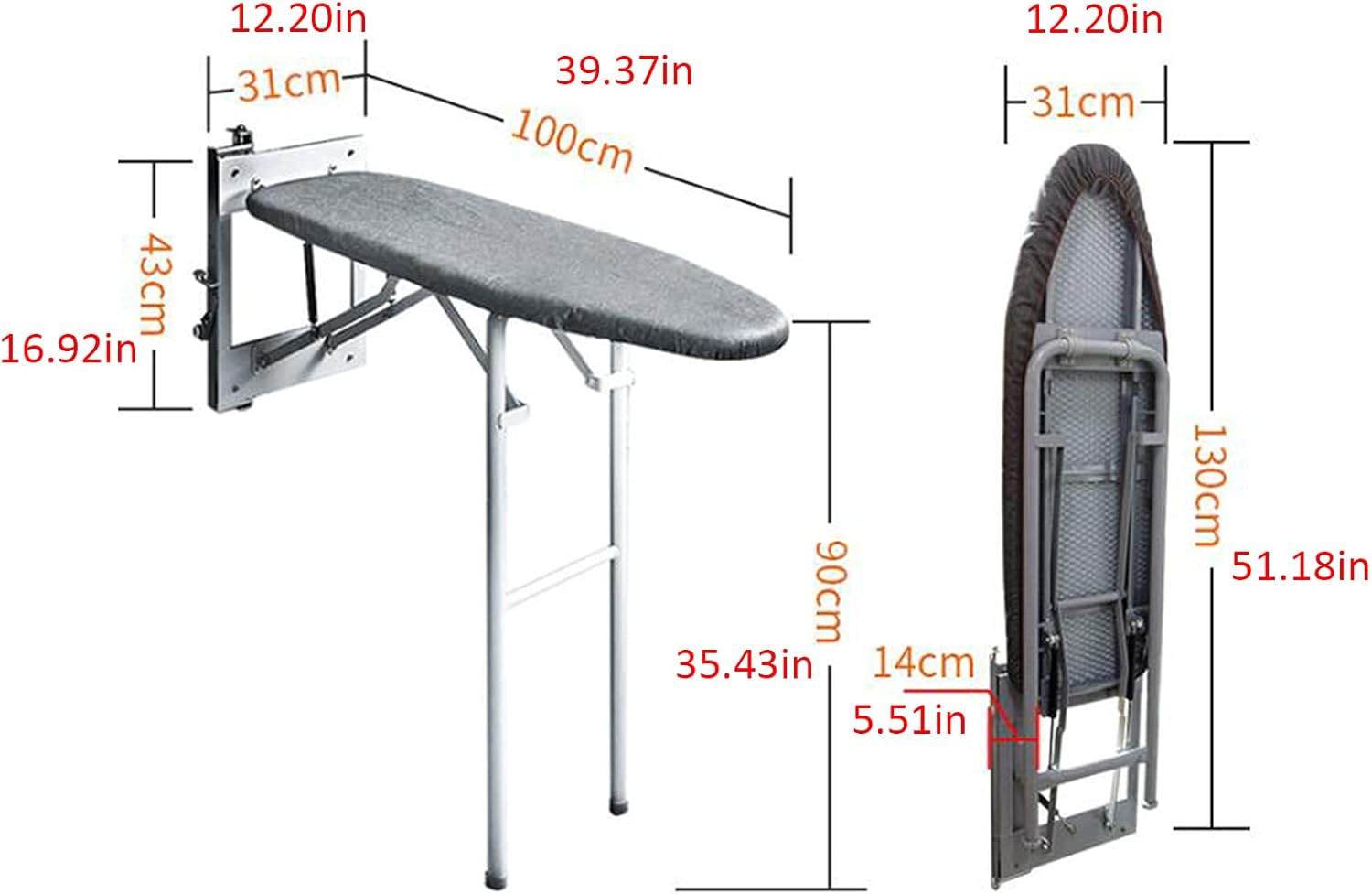 Folding Ironing Board with Cover and 90 Swivel for Kitchen Use