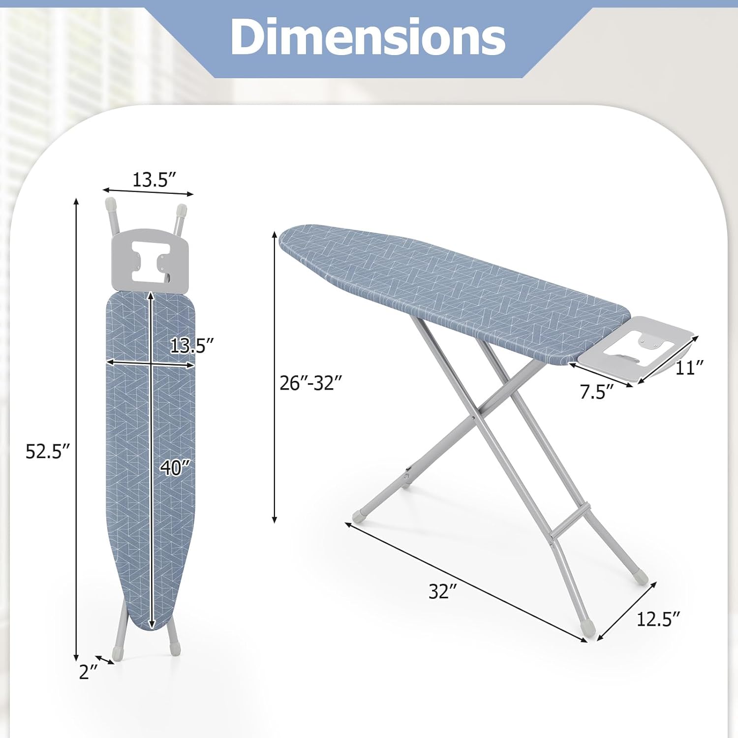 Giantex 7 Adjustable Heights Foldable Ironing Board wCarbon Steel Heat Resistant Folding Design