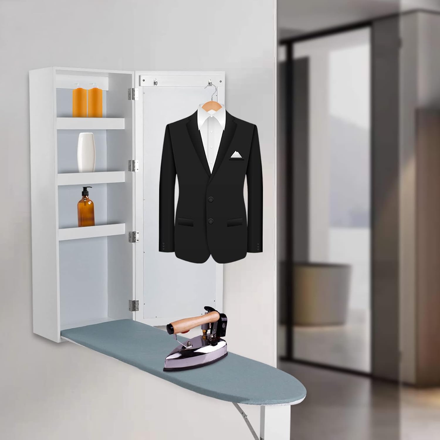 Wall Mounted Ironing Board with Storage Cabinet