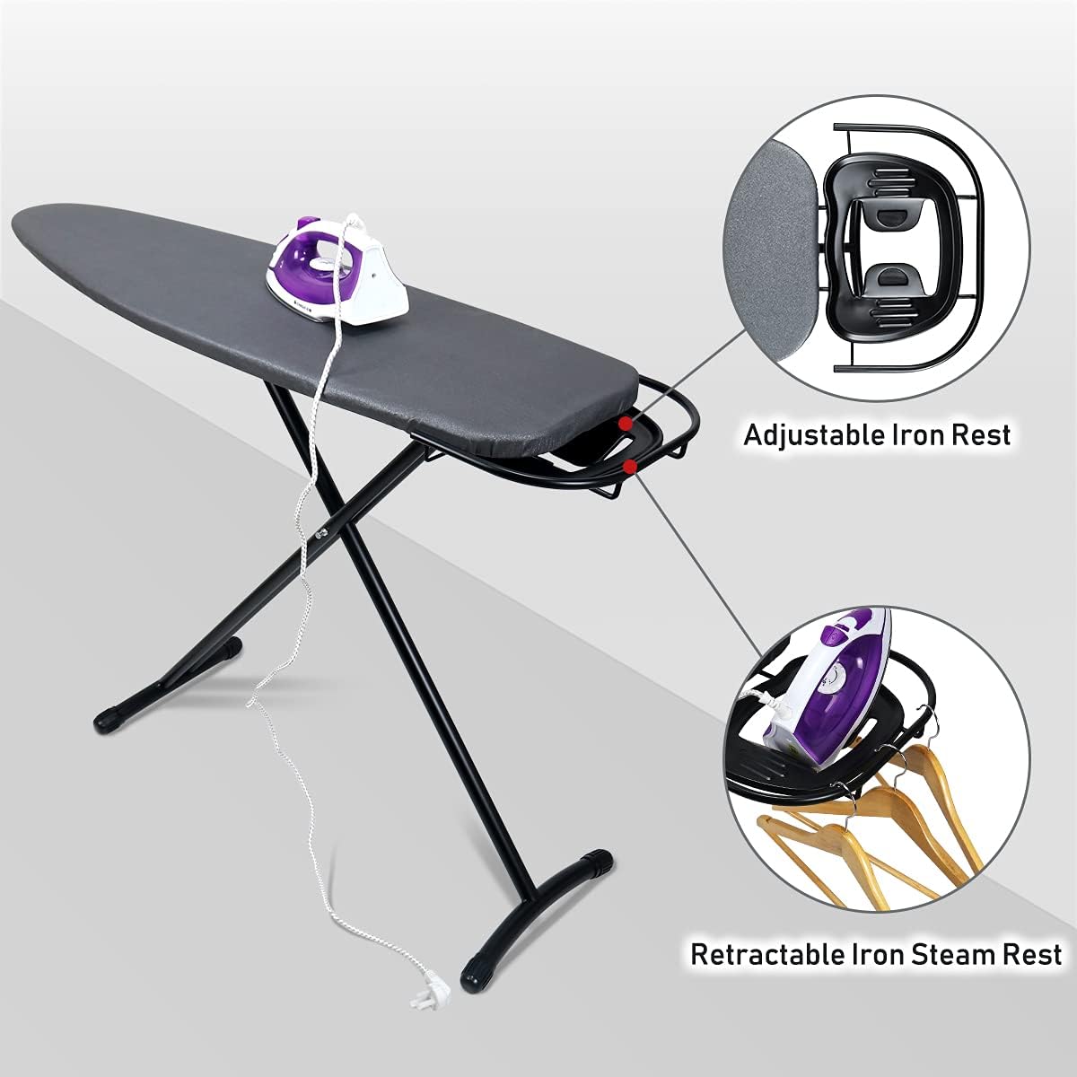 Professional Quality 14x43 Ironing Board with Retractable Rest