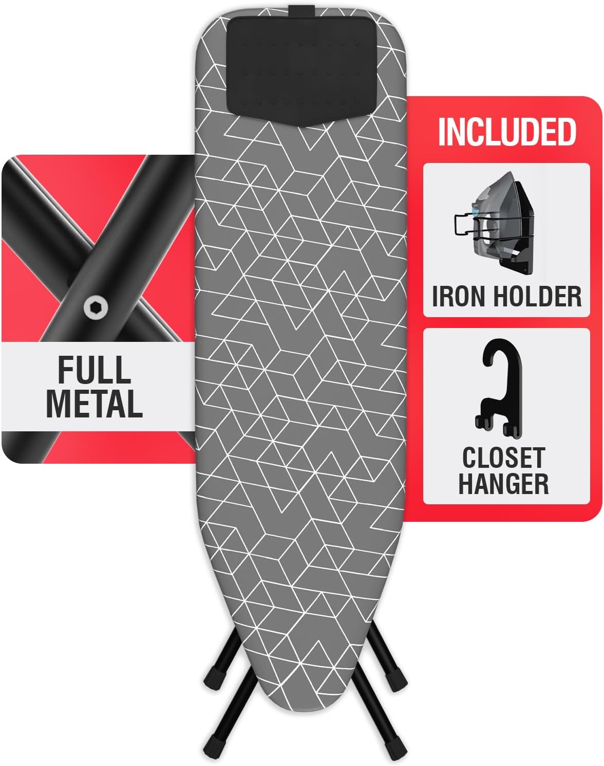 Sturdy Full Metal 48 X 13 Ironing Board