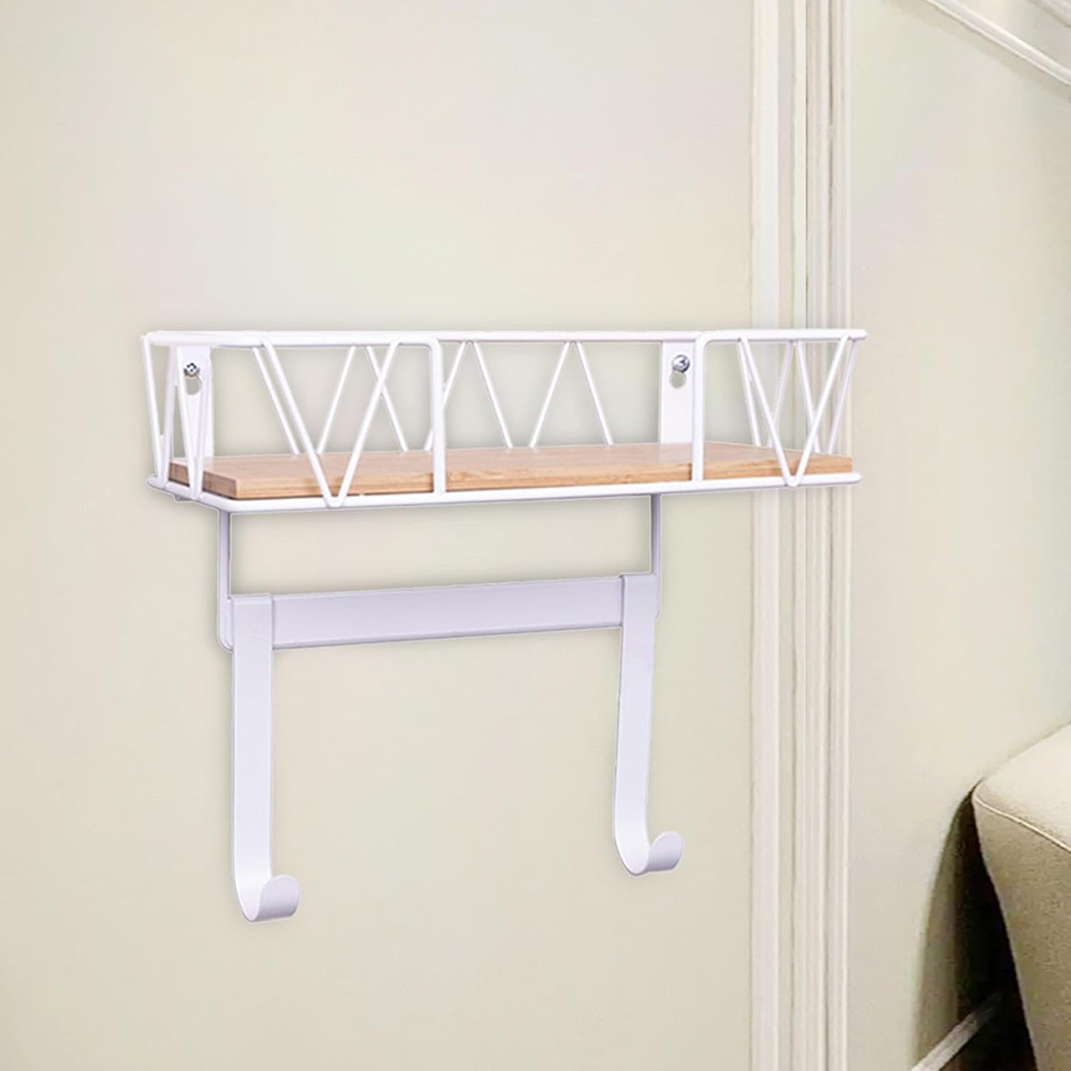 Ironing Board Holder with Removable Hooks - White