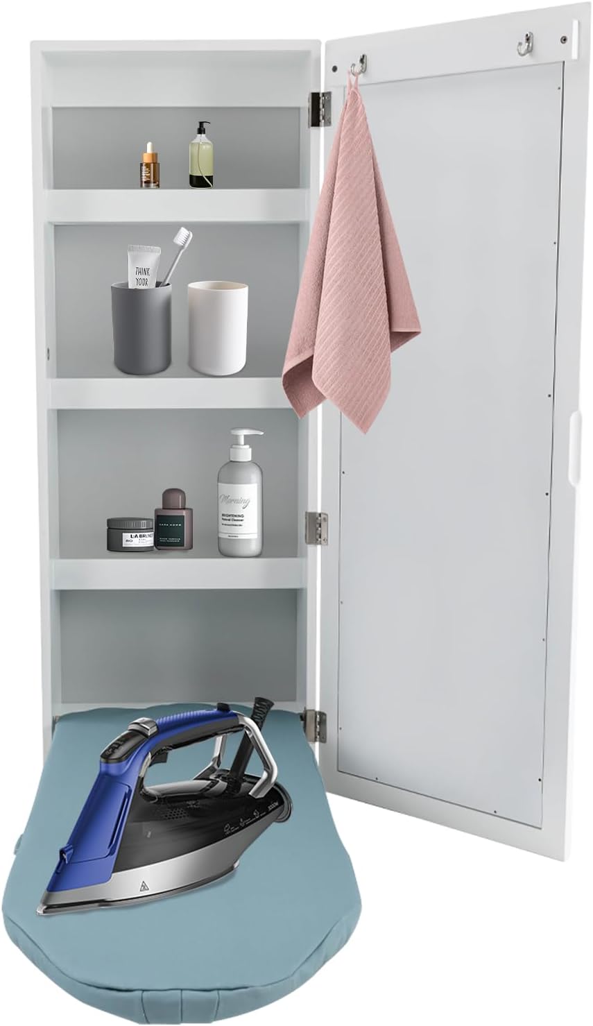 Wall Mounted Ironing Board with Storage Cabinet and Mirror