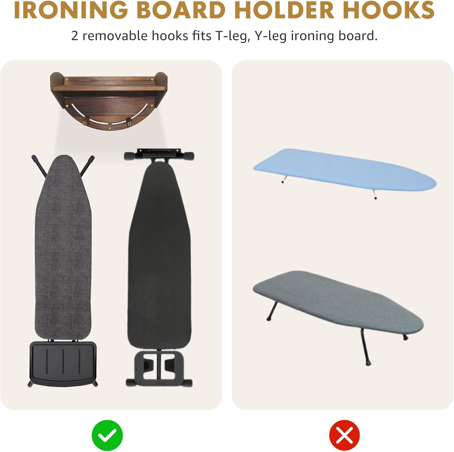 Ironing Board Holder Wall Mount T Y Shaped Brown