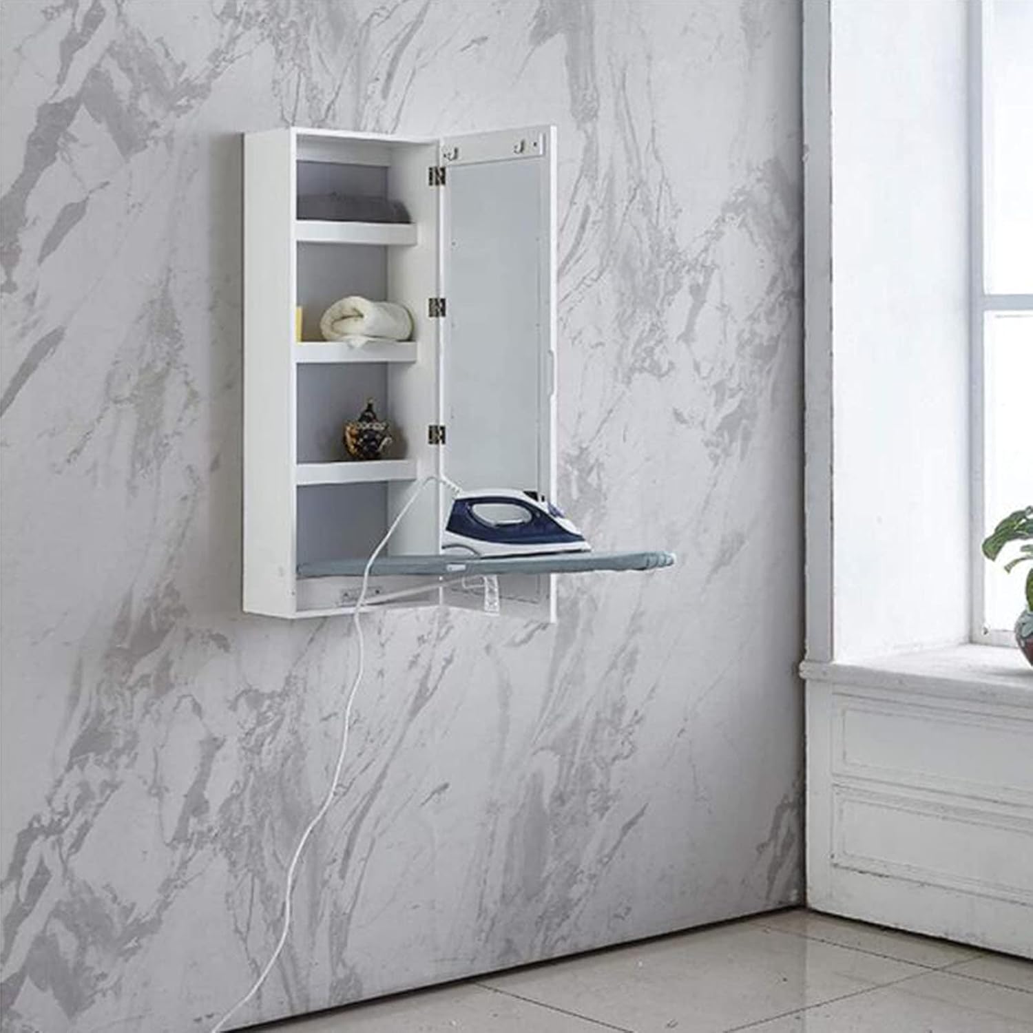 Wall-Mounted Ironing Board with Mirror