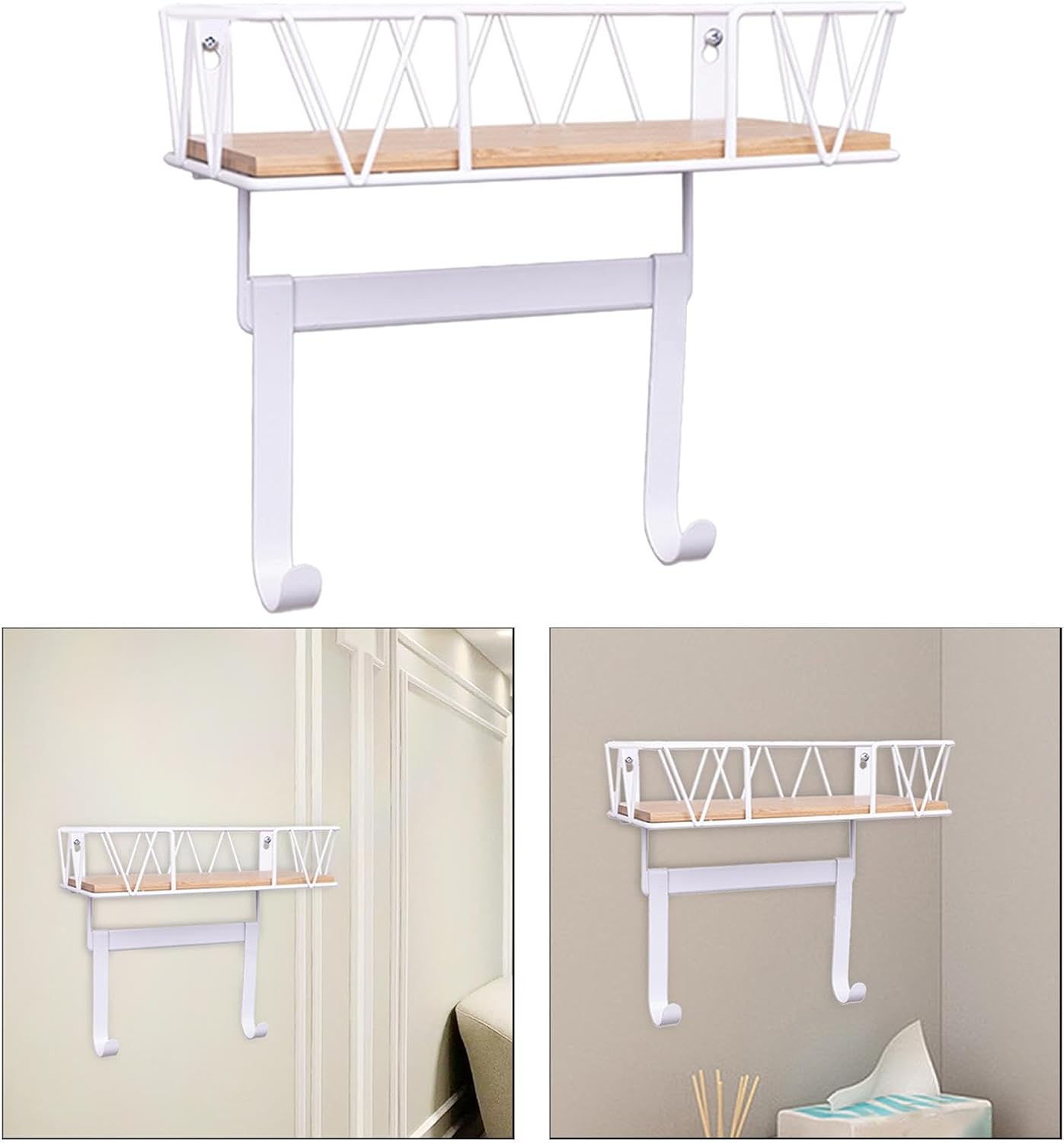 Ironing Board Holder with Removable Hooks - White