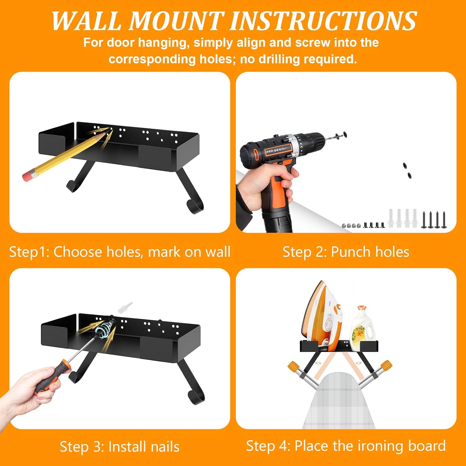 JUYSON - Wall Mount Ironing Board Holder for TY Legs Adjustable Durable