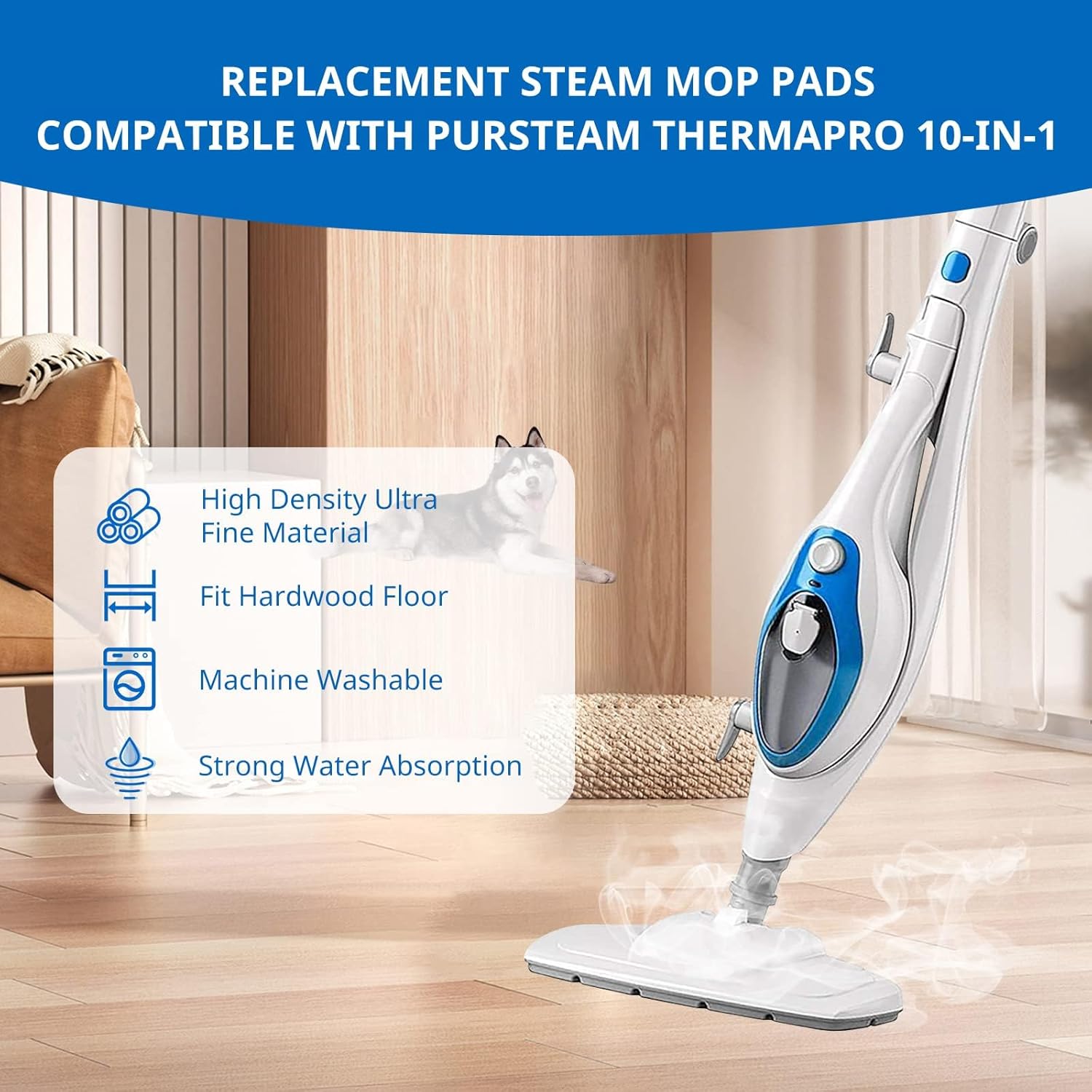 6 Pack Replacement Steam Mop Pads for PurSteam ThermaPro 10-in-1