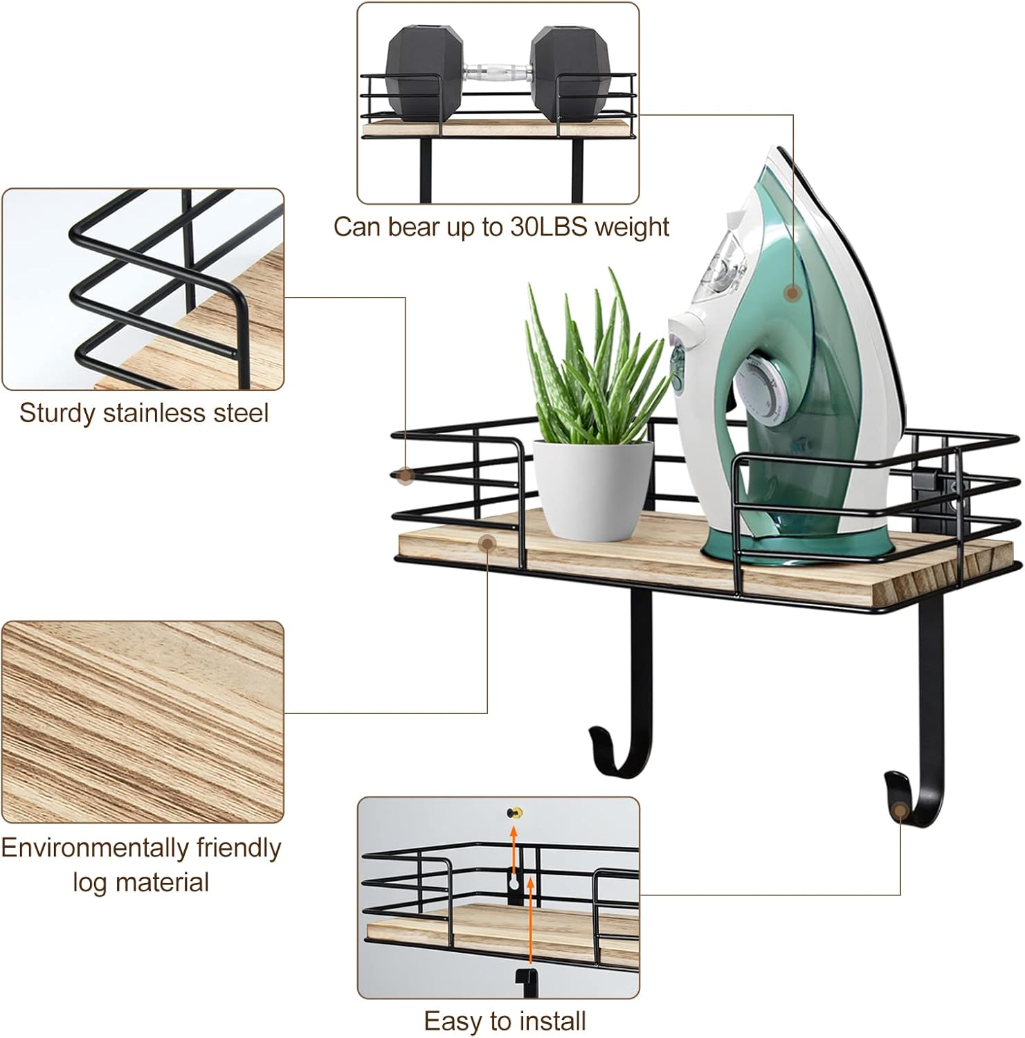 THYGIFTREE Wall-Mounted Ironing Board Hanger Durable Space-Saving Organizer