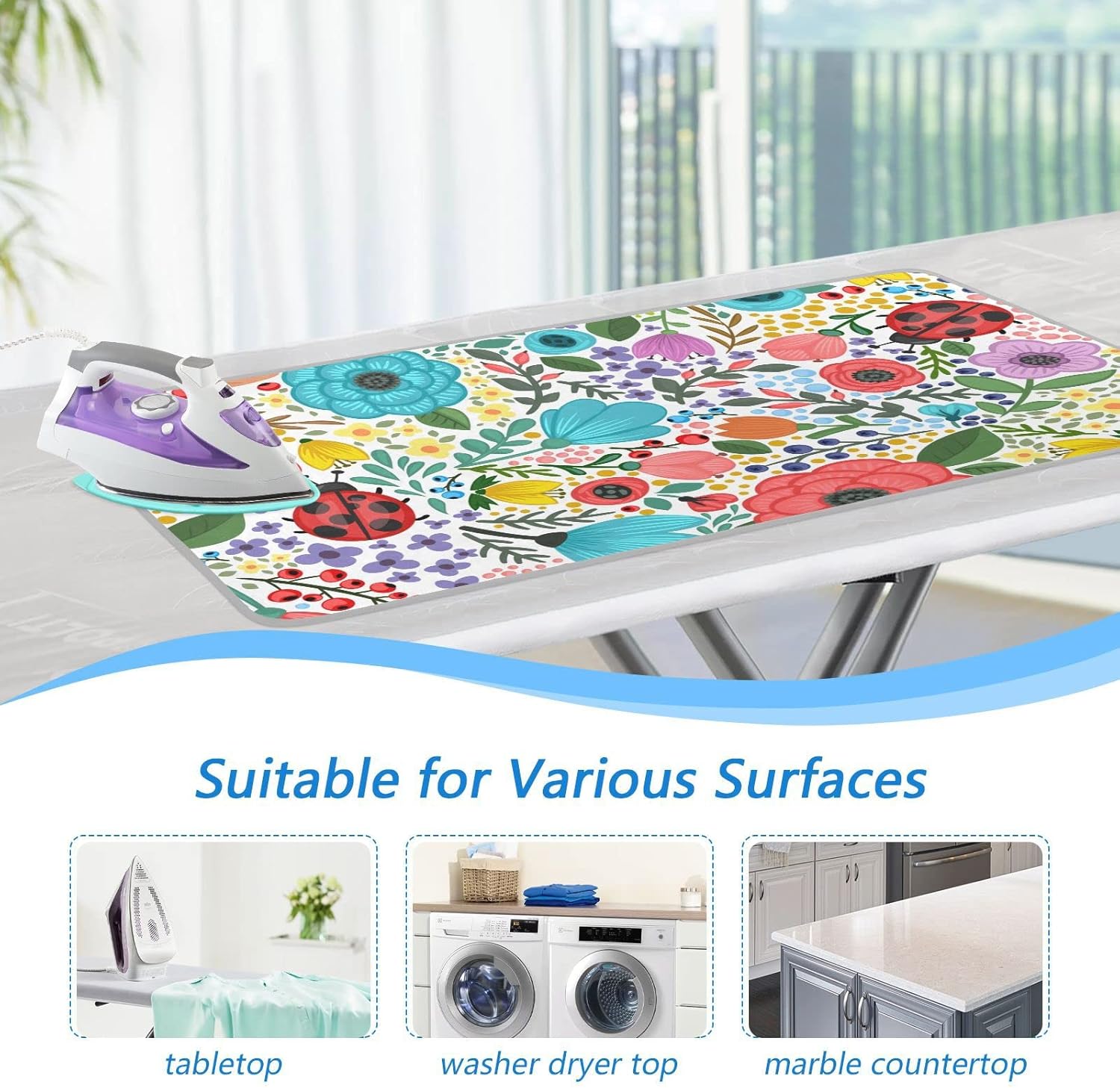Summer Flowers Heat-Resistant Travel Ironing Mat with Dual-Side Use