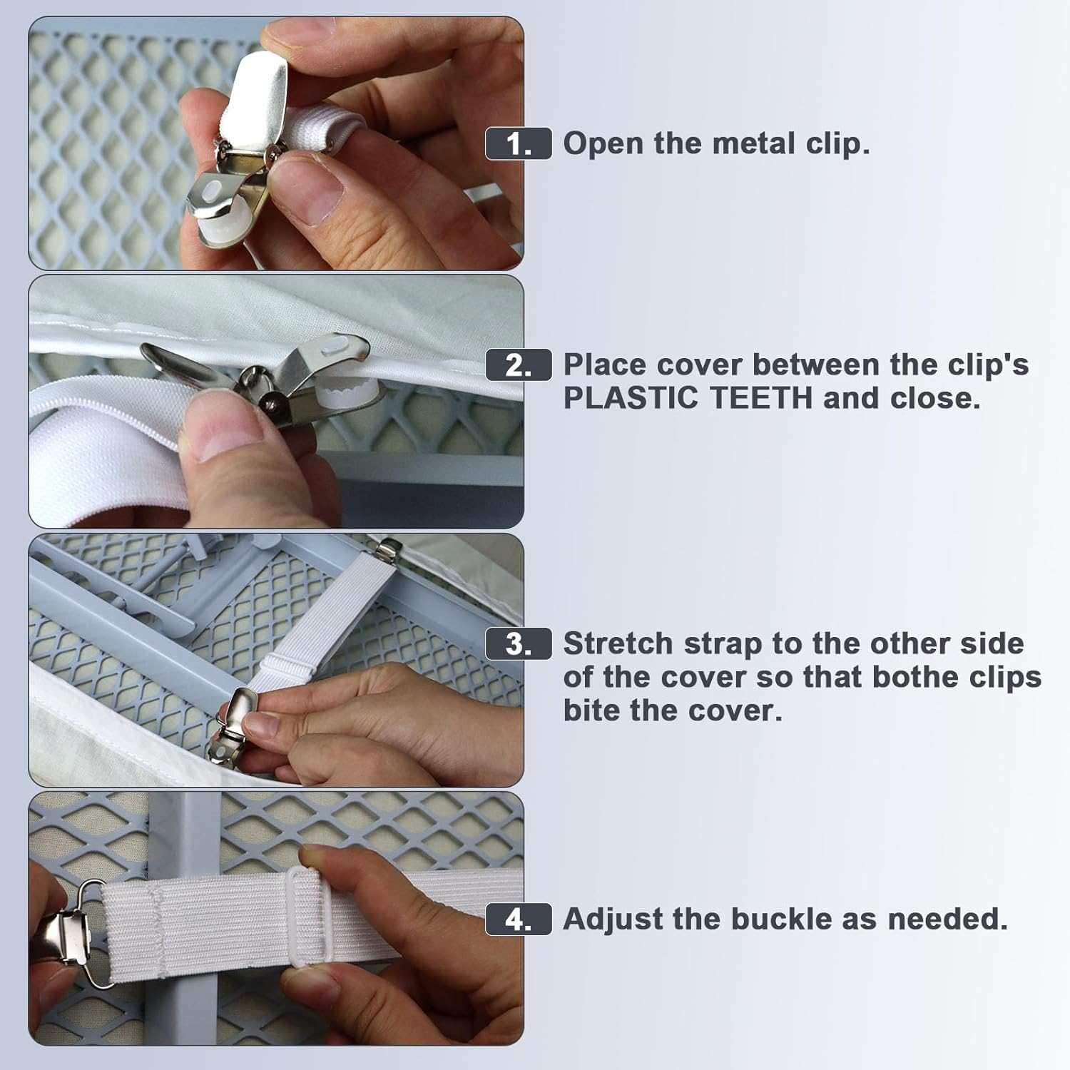 Secure Ironing Board Clips 4-Piece Set Fit 85 to 14 Covers