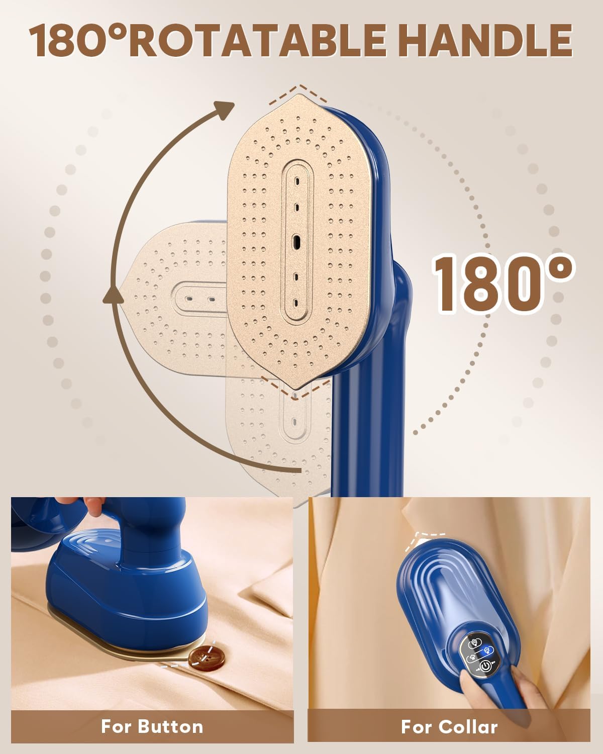 Compact Travel Steamer for Clothes 180 Rotation 1050W Effortless WRinkle Removal