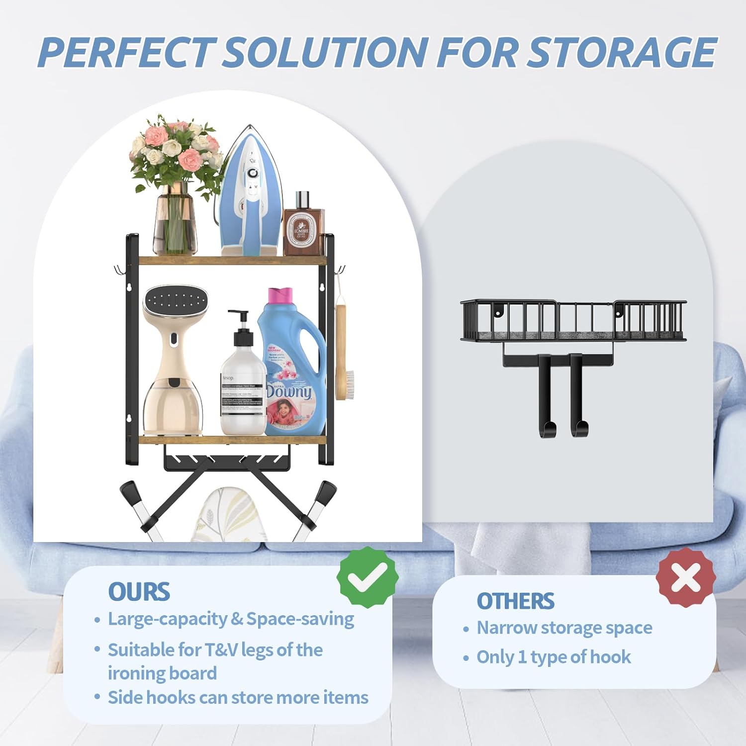 EsLukerlyIroning Board Holder with Removable baskets for set