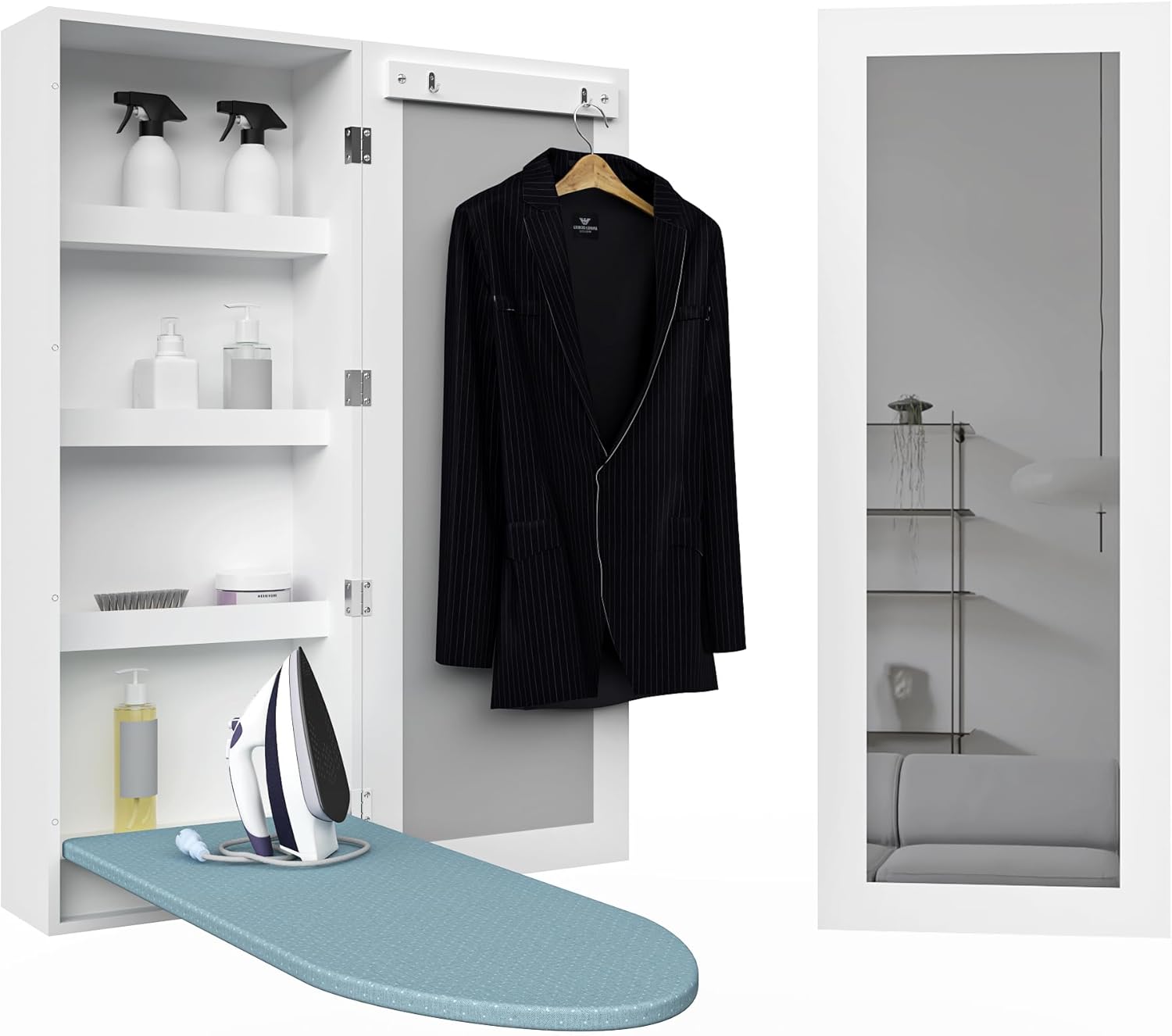 Wall-Mounted Ironing Board Cabinet Full-Function Folding Design