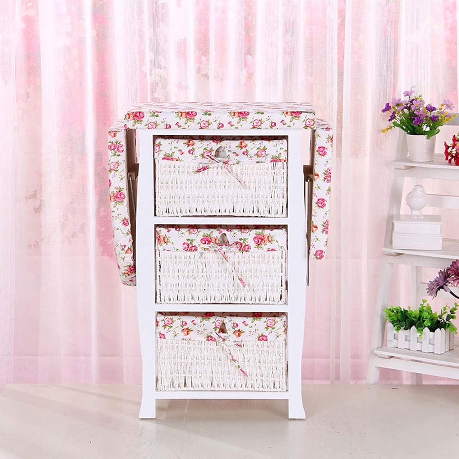 Creative Folding Ironing Board with Solid Wood and Storage Baskets