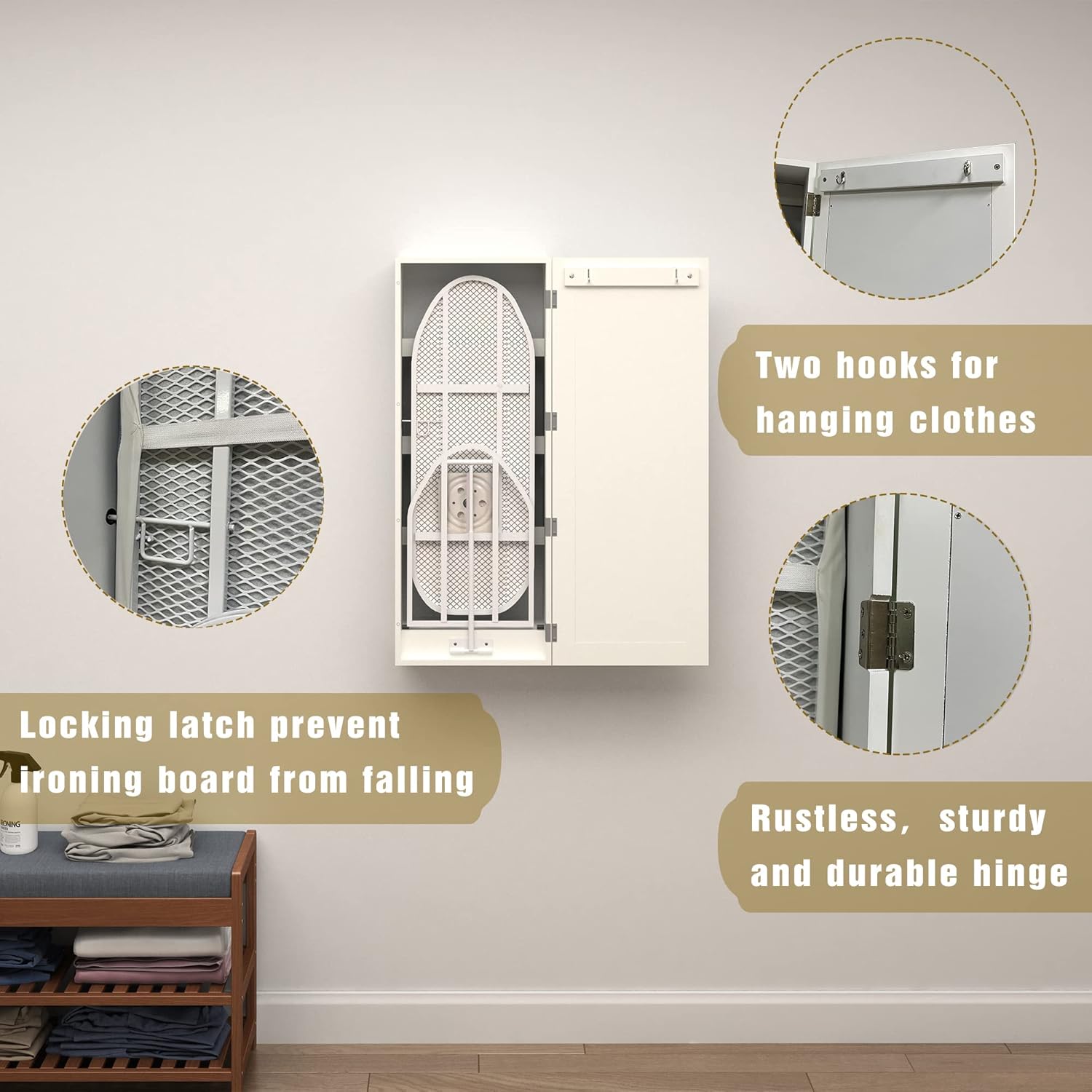 Swivel Ironing Board Wall Cabinet with Storage and Mirror