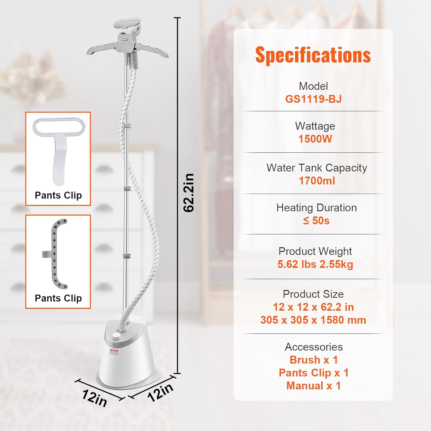 VEVOR Standing Steamer with 4-in-1 Features for Efficient Garment Steaming