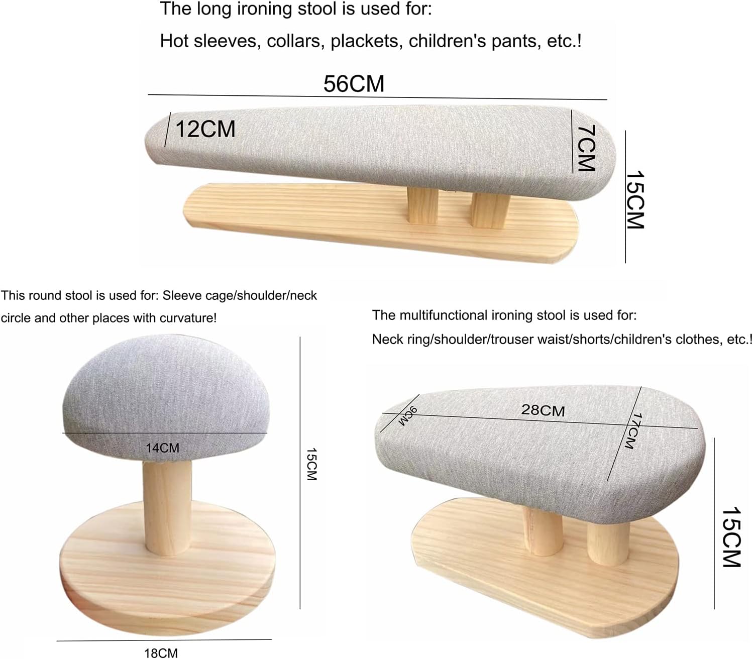 3PCS Solid Wood Ironing Board for Home Commercial Use