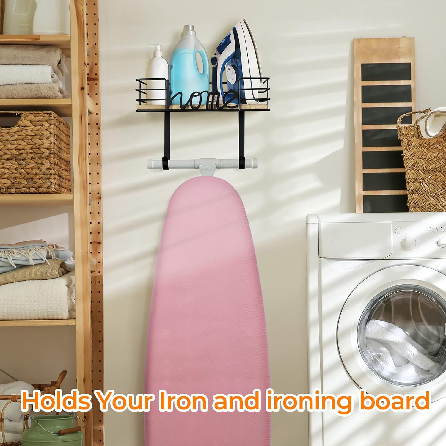 TJMOREE Wall-Mounted Ironing Board Hanger with Large Storage