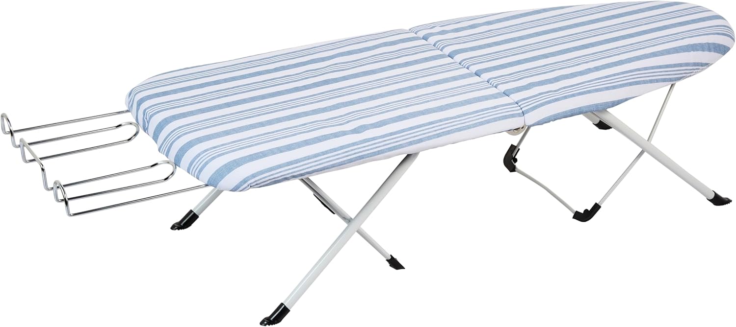 Honey-Can-Do Foldable Tabletop Ironing Board with Rest Blue Stripe