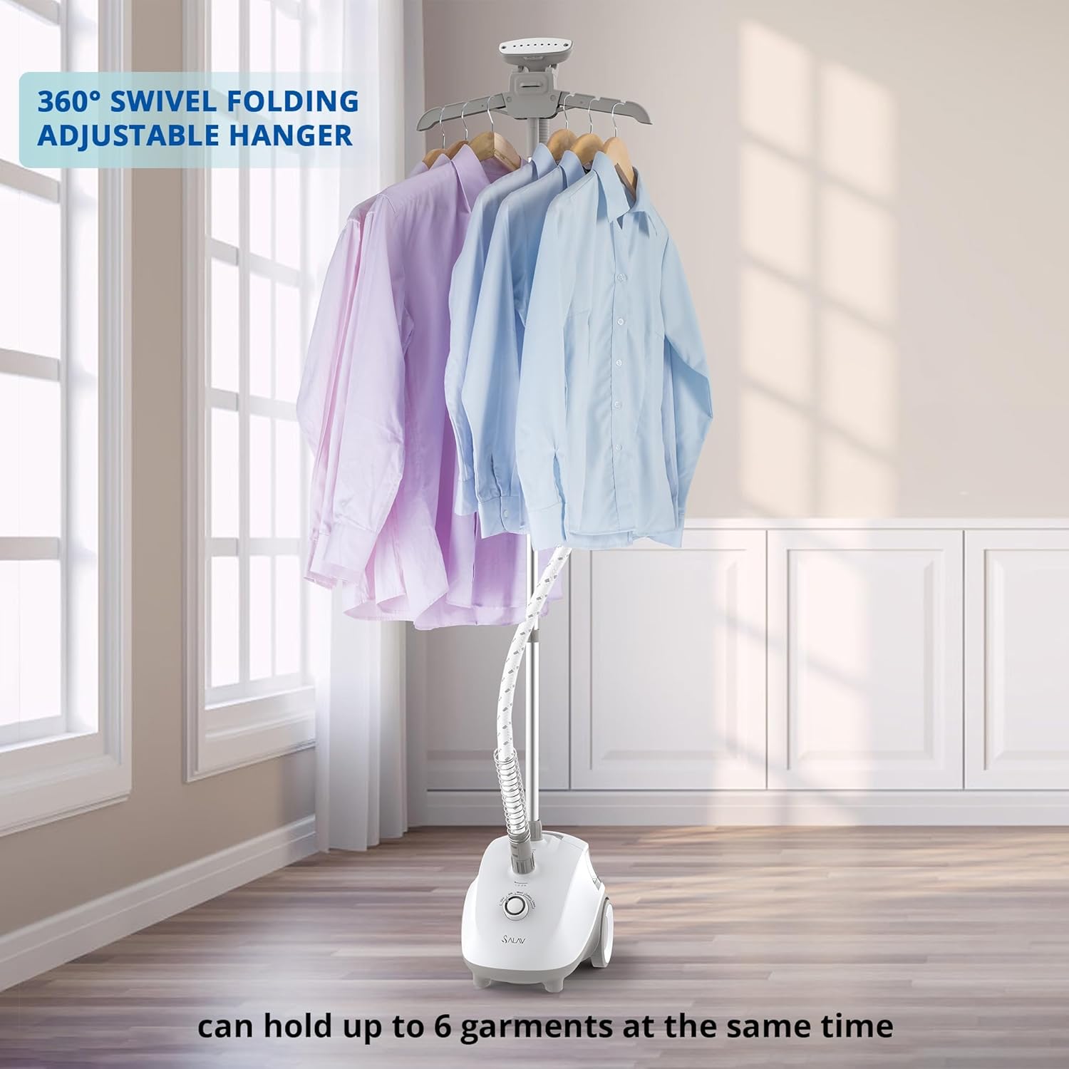 SALAV 1500W garment steamer with 4 settings stainless steel plate