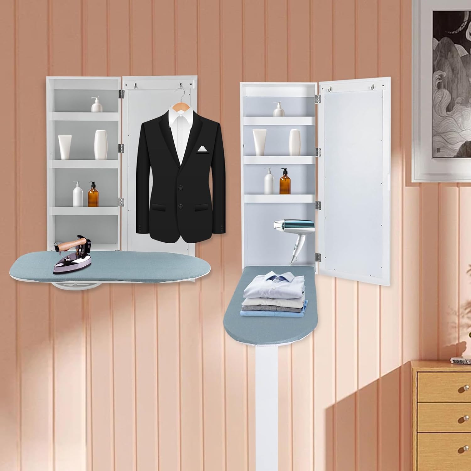 Wall Mounted Ironing Board with Storage Cabinet