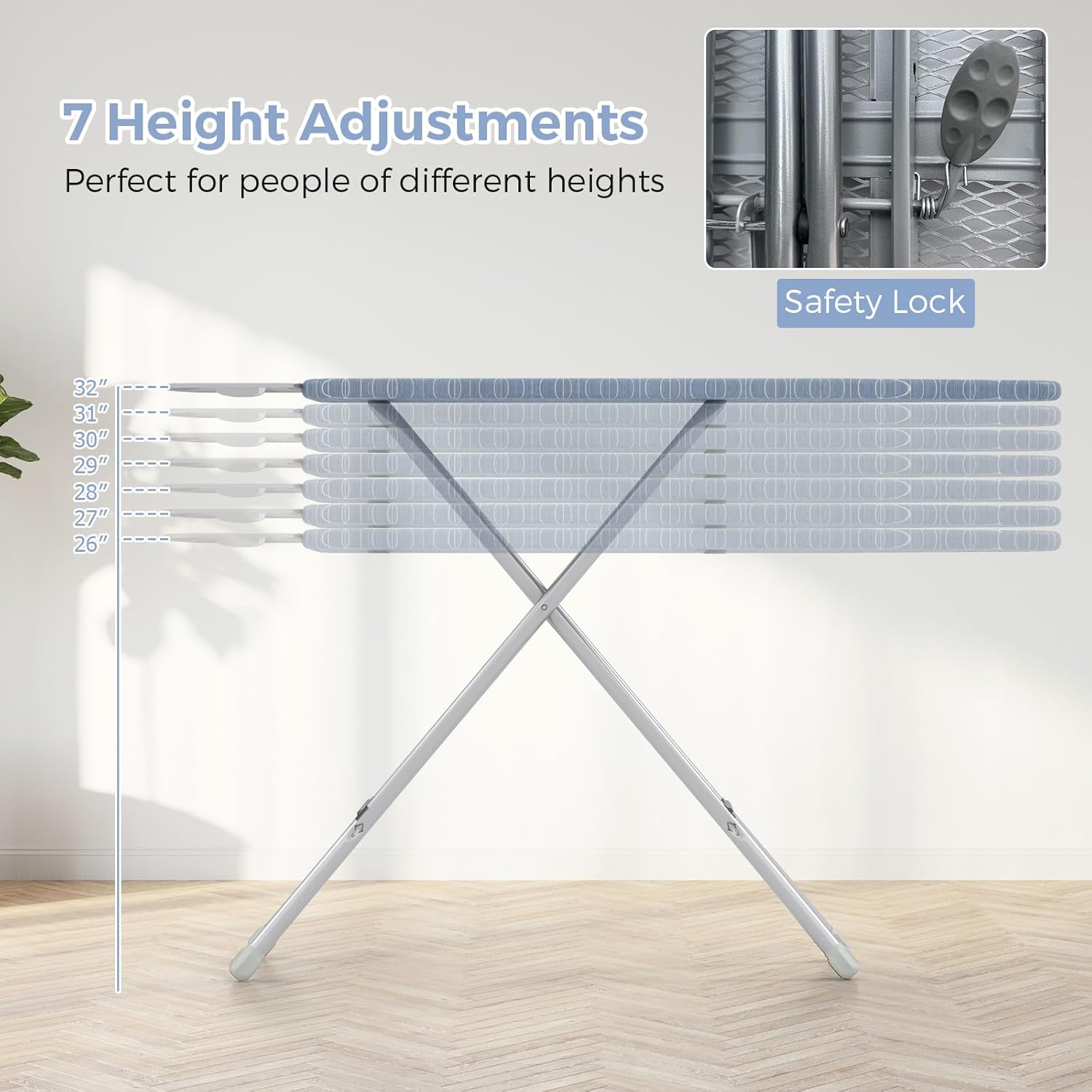 Giantex 7 Adjustable Heights Foldable Ironing Board wCarbon Steel Heat Resistant Folding Design